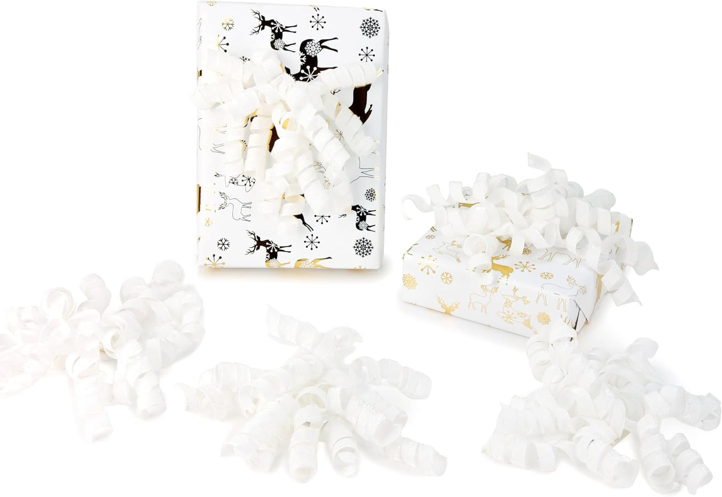 6" Metallic Glitter White Self Adhesive Curly Ribbon Gift Wrap Bows for Christmas, Holiday, Birthday, Wedding, Presents, Party Favors Decorations 6-Count