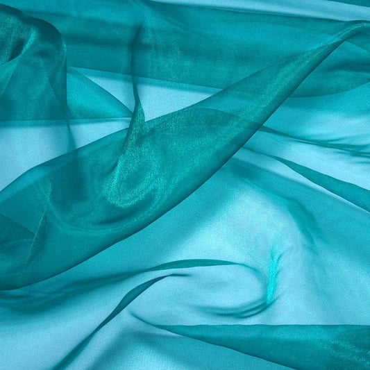 VDS Light Teal Organza Fabric, 75 Yards Continuous, 45” Wide, Wedding Party Decoration Iridescent Crystal Sheer Shiny Organza Tulle Bridal Dress DIY Crafts Costume Sewing Backdrop Arch Cloth