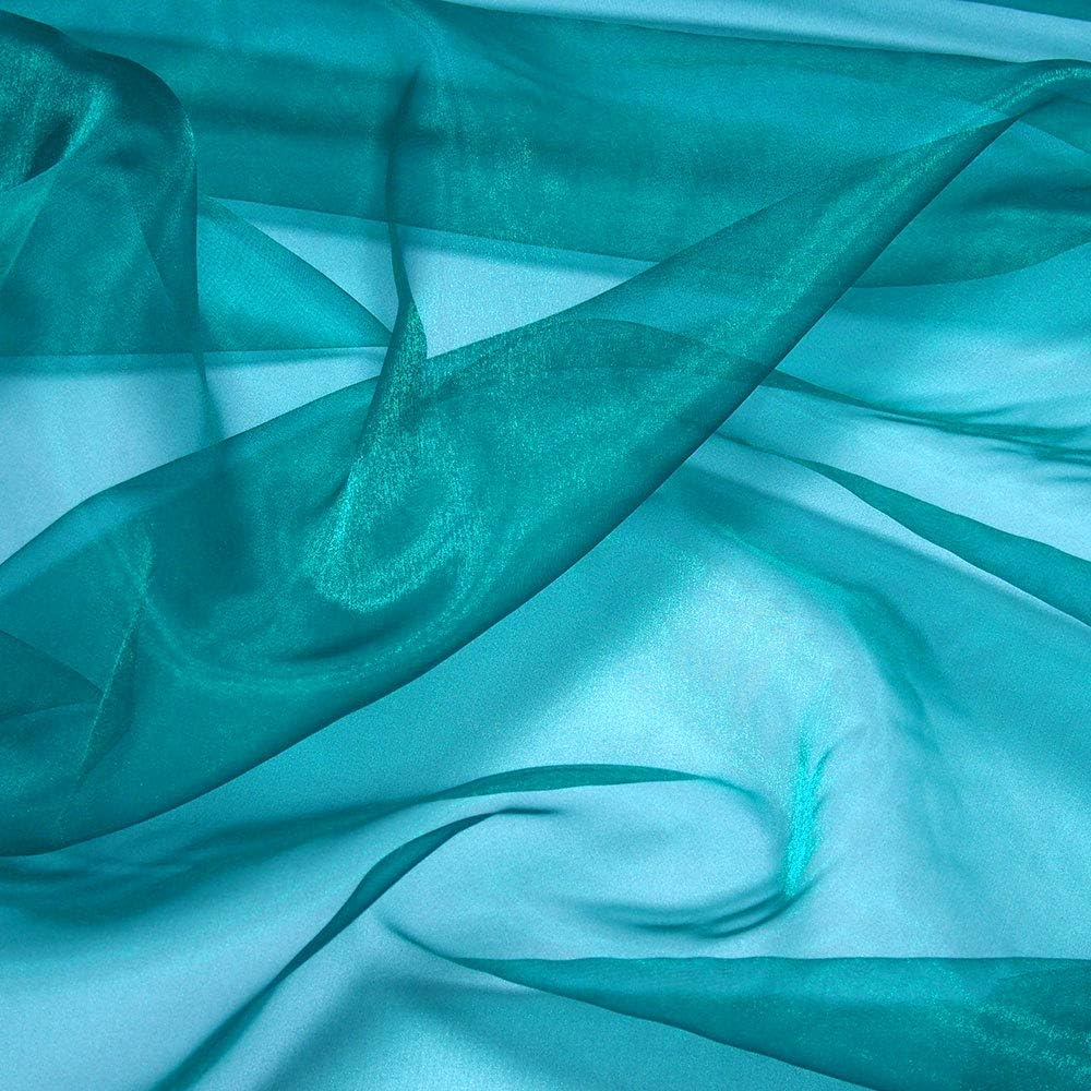 VDS Light Teal Organza Fabric, 40 Yards Continuous, 45” Wide, Wedding Party Decoration Iridescent Crystal Sheer Shiny Organza Tulle Bridal Dress DIY Crafts Costume Sewing Backdrop Arch Cloth