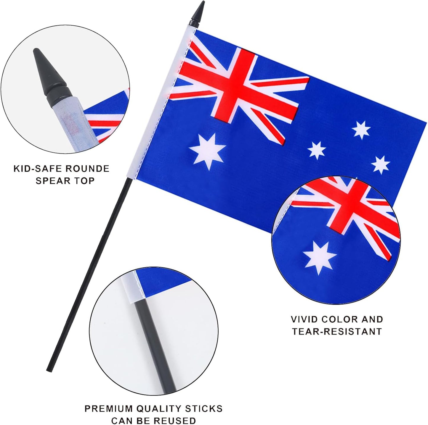 Australia Desk Flag 12" Solid Pole Deluxe Set Australian Flags Banner Mini Small Australia Office Table Flags with Black Stand Base Desktop Decorations(2Pack)
