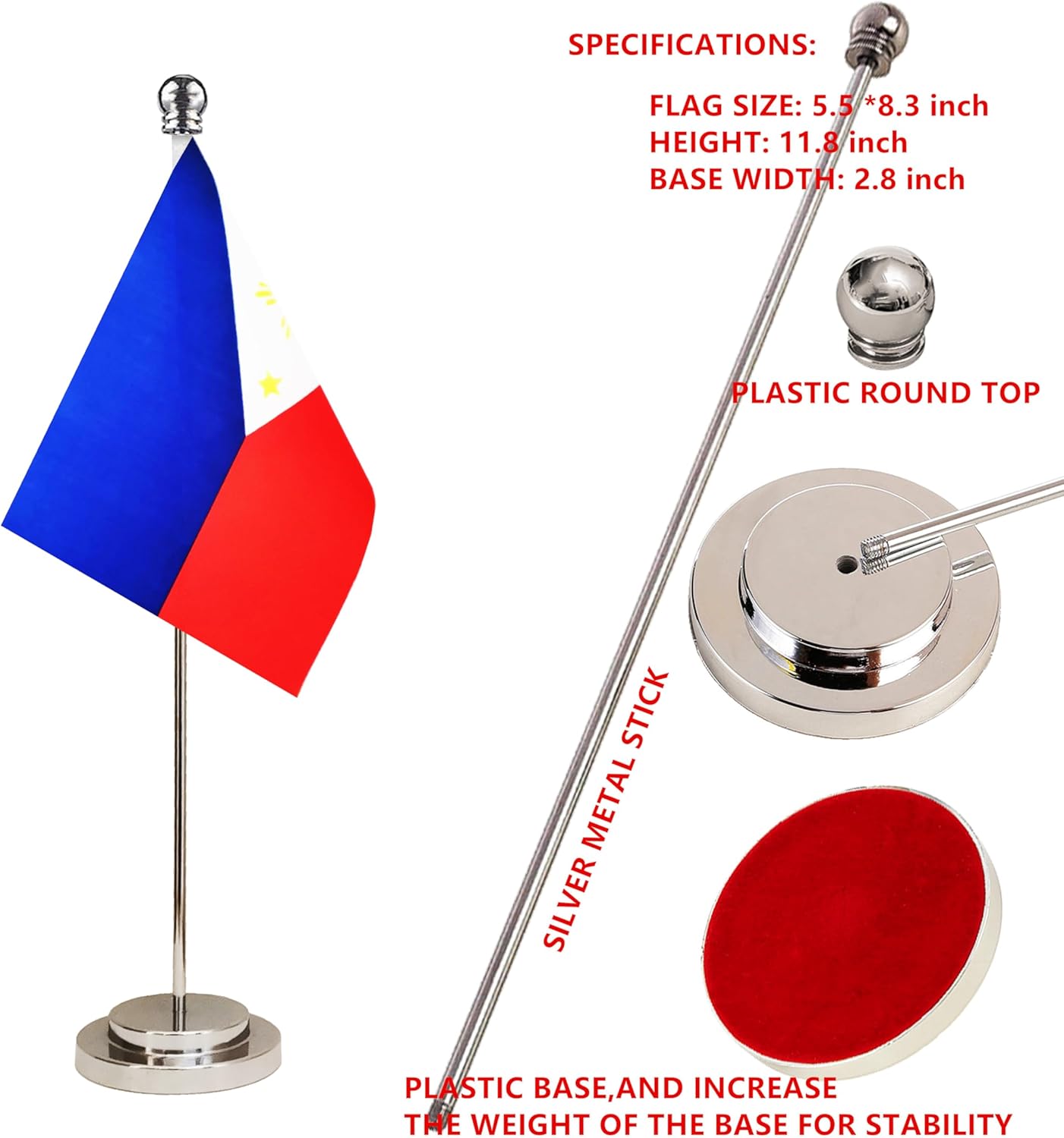 Philippines Filipino Deluxe Desk Flag Set Small Mini Miniature Philippines Filipino Table Desktop Flags,Festival Events Celebration,Office Decoration-2 Pack