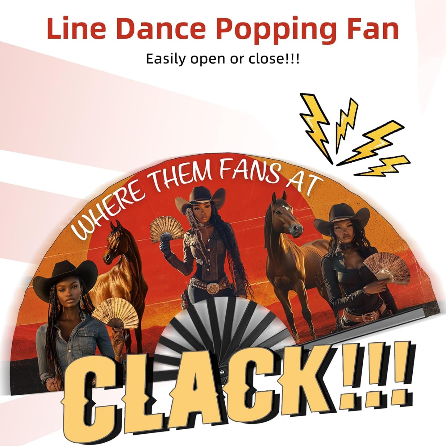 Where Them Fans at Folding Fans for Line Dancing, Boots On The Ground, Line Dance Popping Fan, Western Clack Fan for Dance, Party, Decoration, 13In