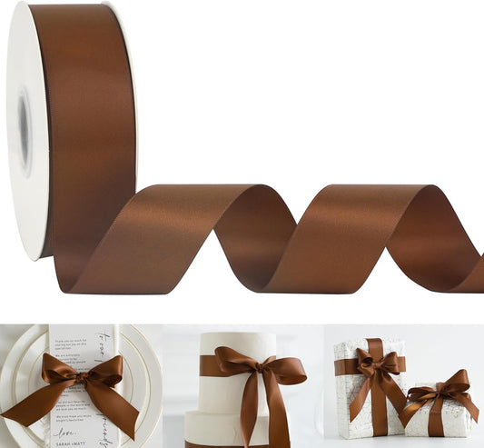 HUIHUANG Brown Satin Ribbon 1-1/2 inch x 50 Yards Dark Brown Double-Faced Satin Ribbon for Gift Wrapping, DIY Crafts, Holiday Decor, Christmas Wedding Party Decor, Bows, Flower Bouquet