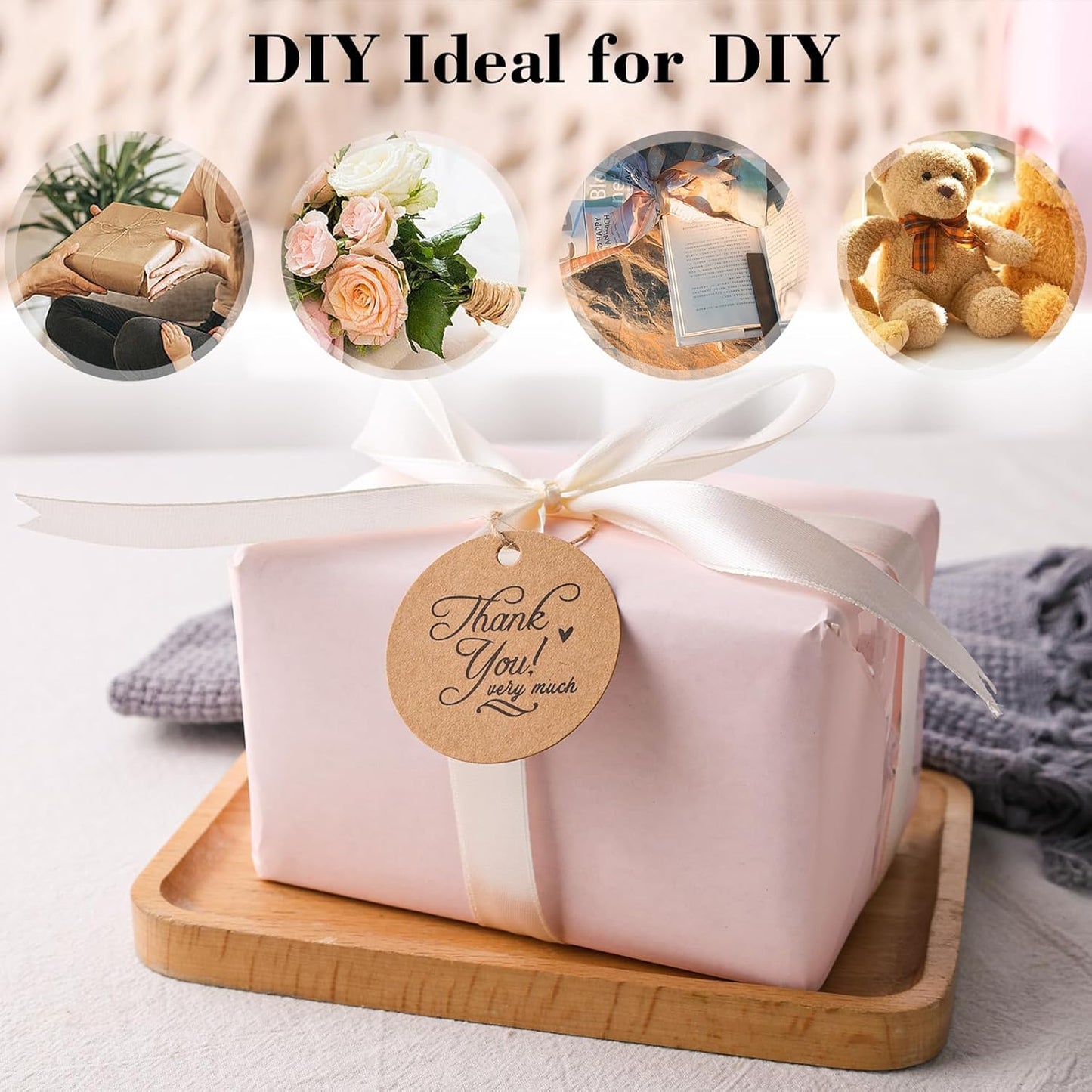 SallyFashion 120PCS Thank You Gift Tags, Round Brown Paper Tags with String 2inch Circle Labels for Birthday Wedding Party Gift Baby Shower