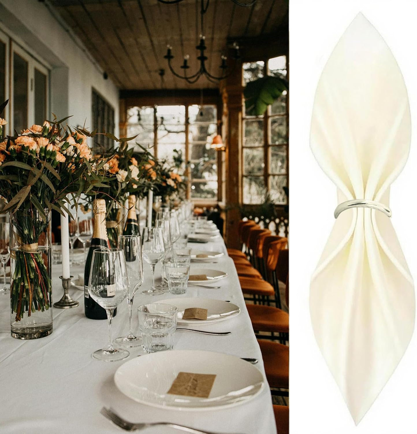 10 Pcs Silver Napkin Rings - Metal Napkin Ring(Round) Stainless Steel Napkin Rings for Table Settings Wedding Christmas Party Dinner Table