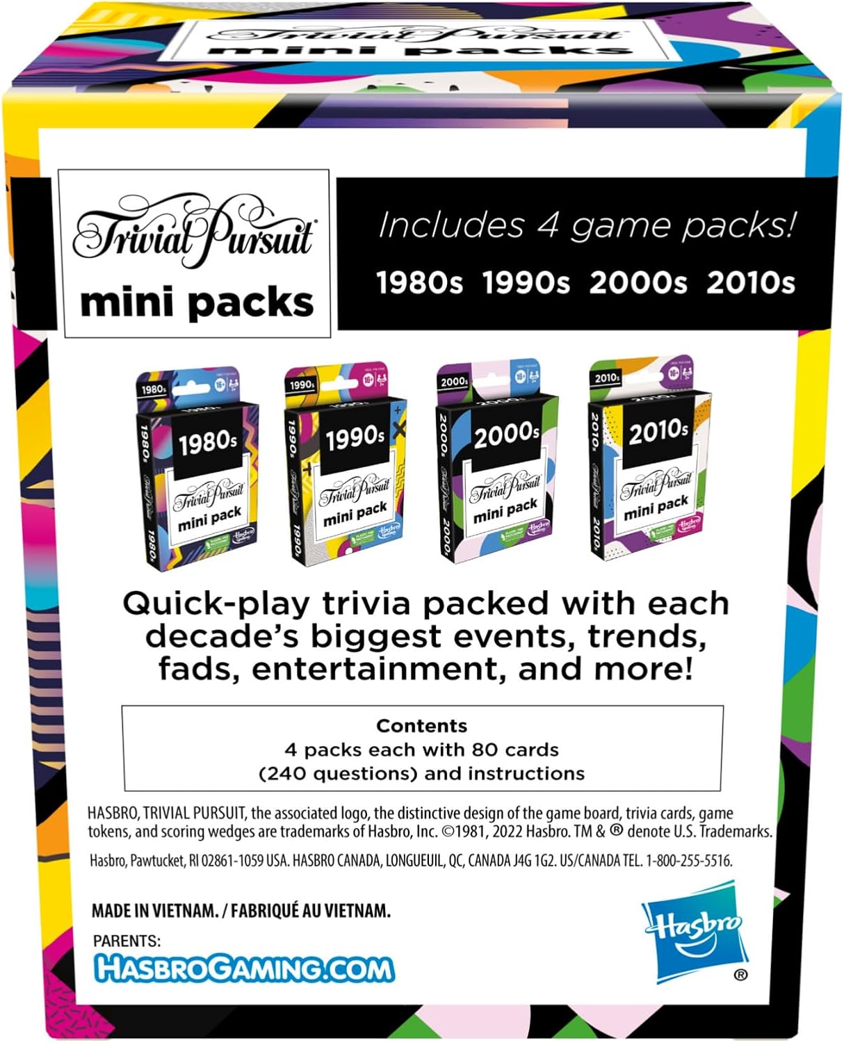 GAMES (EXCL. MONOPOLY) Trivial Pursuit Mini Packs Multipack, Fun Trivia Questions for Adults and Teens Ages 16+, Includes 4 Game Featuring 4 Decades