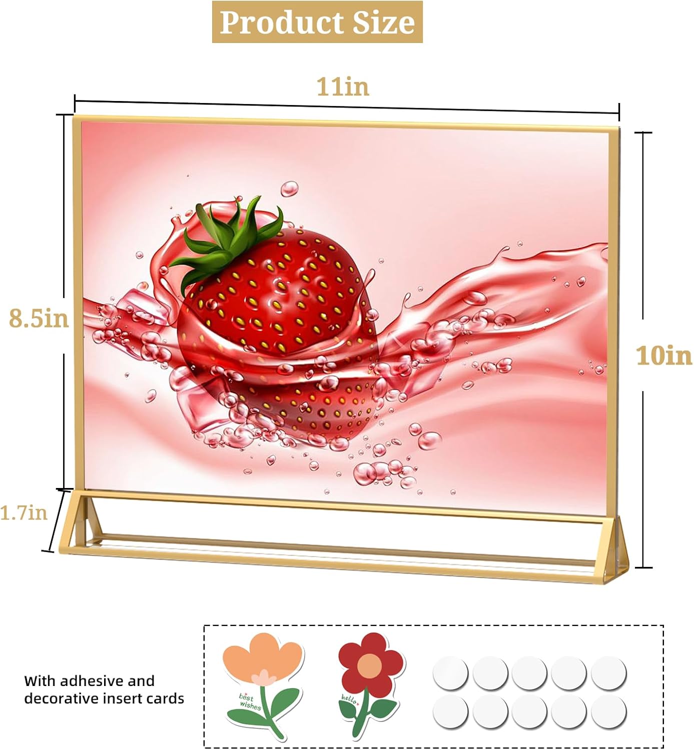 Clear Acrylic Sign Holder 11x 8.5 Horizontal Double Sided Gold Frame Flyer Holder for Wedding Table Number Menu Holder (6pcs)