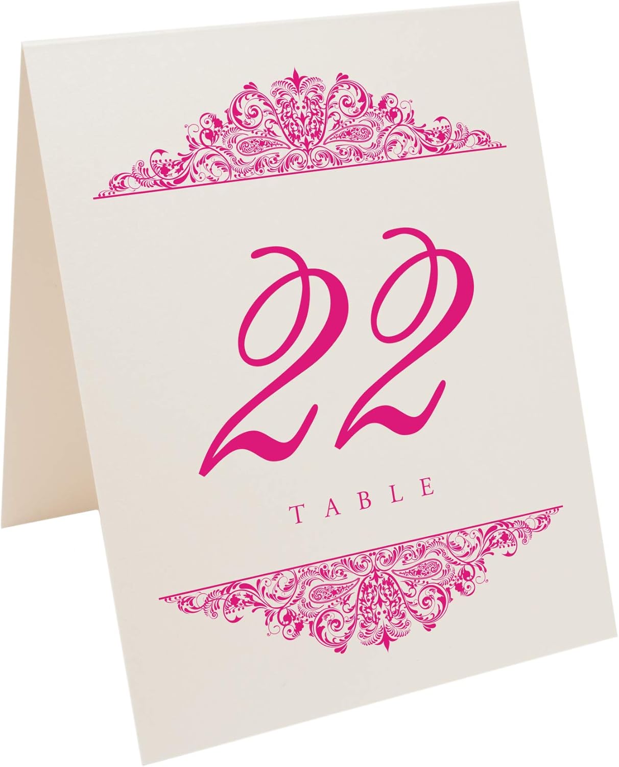 Paisley Wedding Table Numbers (Select Color/Quantity), Champagne, Fuschia, 1-125, Double Sided, Tent or Use in a Stand, Great for Parties & Restaurants - Made in the USA