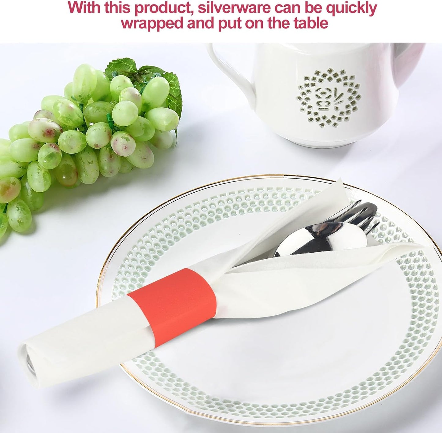 Germiwipe Paper Napkin Band Box of 500,Napkin Rings Self Adhesive,Silverware Wraps Bands (Red, Red-500pcs)