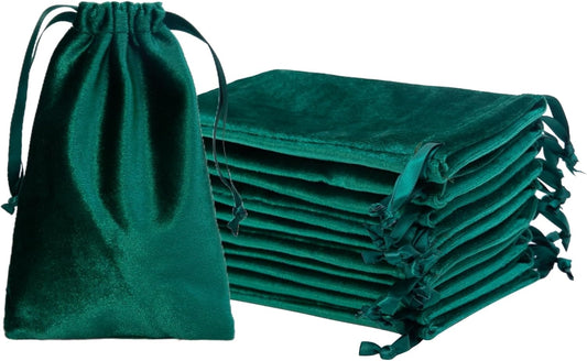 QIANF 12pcs Hunter Green Velvet Drawstring Bags 4x6 inches Velvet Cloth Small Gift Bags Jewelry Pouches for Storage Wedding Party Favor Christmas