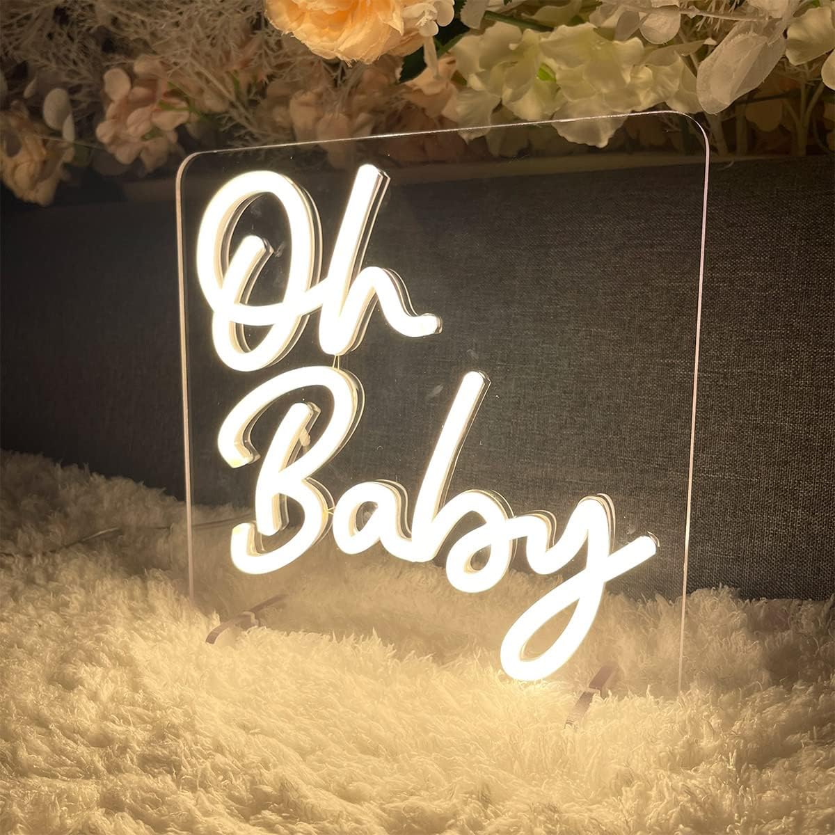 Oh Baby Table Number Neon Sign Desk Lamp Night Light Wedding Letter LED Neon Sign Wedding Table Decorations Neon Light Bedroom Home Room Decor Christmas Party Warm White USB 25×24 CM