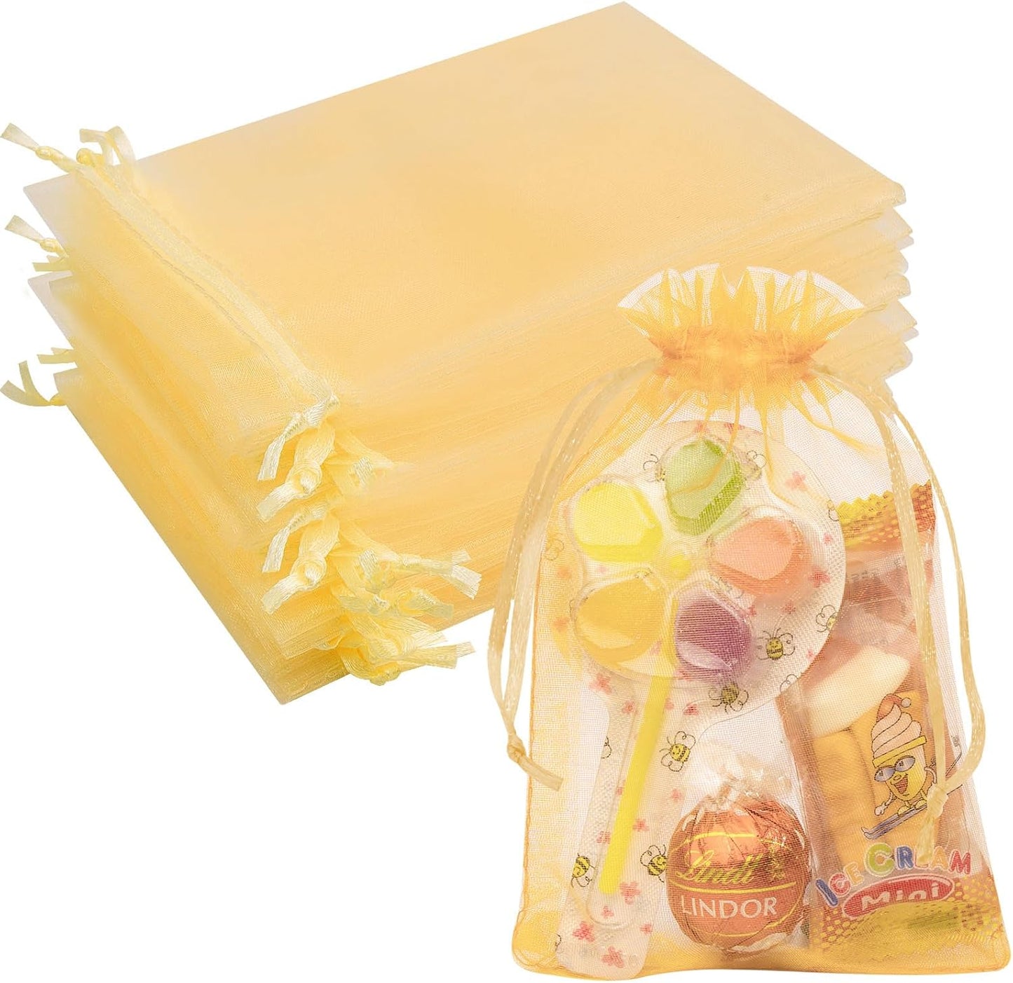 Organza Bags 4x6 Inch 50 Pack Small Mesh Gift Bags Drawstring for Candy Party Favor Wedding Baby Shower(Gold)
