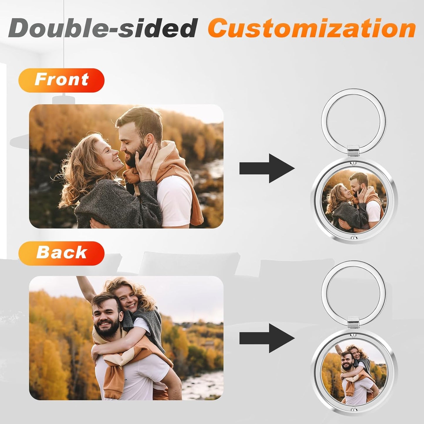 Custom Keychain with Picture, Personalized Photo Keychain with LOGO Text, Customized Gifts for Boyfriend Couple