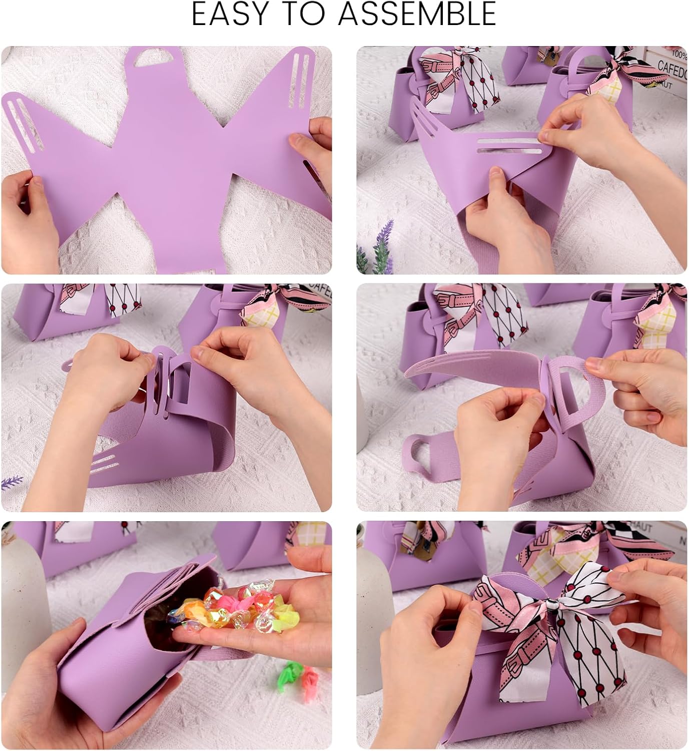 VGOODALL 10PCS Mini Gift Boxes, Purple PU Leather Party Favor Bags with Handle for Wedding Bridal Shower Birthday Party Decoration, 4.7"x2"x5.1"