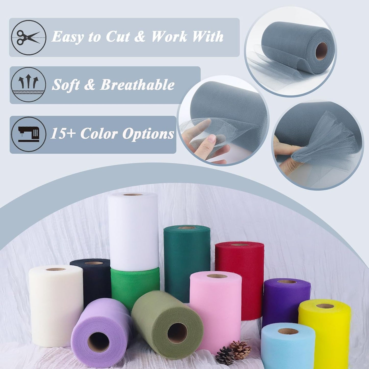 Foggy Blue Tulle Fabric Roll 6" by 100 Yards (300 ft) Soft Tulle Spool for DIY Crafting Favor Supplies, Tutus, Wedding, Party Decorations, Gift Wrapping