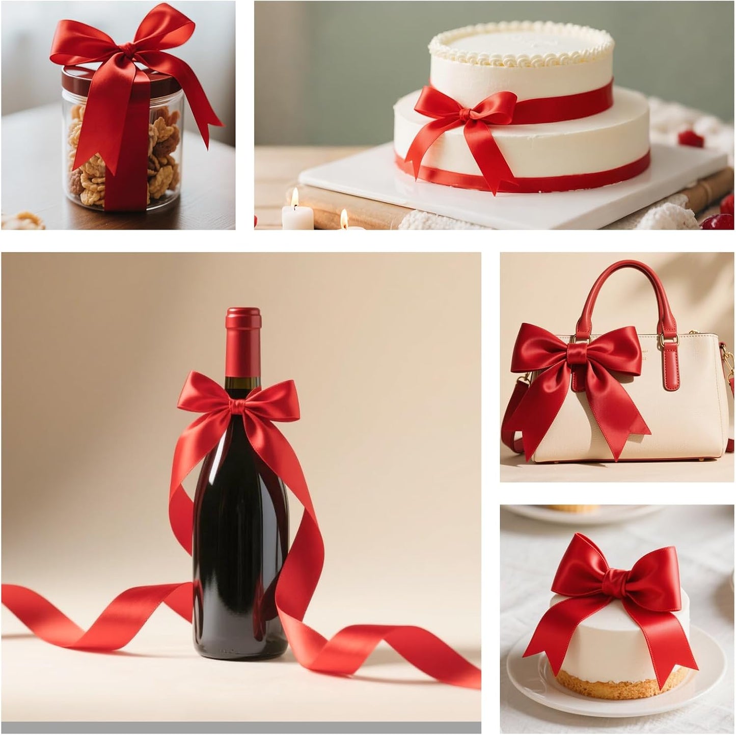 Red Satin Ribbon 1 Inch Wide x 50 Yards, Double Sided Polyester Ribbon for Christmas Crafts, Gift Wrapping, Valentine’s Day Decorations, Party and DIY Projects