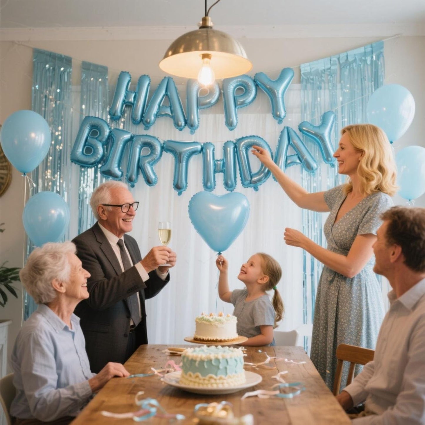 29 Pcs Light Blue Birthday Party Decorations - Happy Birthday Balloons Banner Blue, Heart & Star Foil Balloons, Confetti & Latex Balloons, Foil Fringe Curtains Party Supplies for Girls Boys