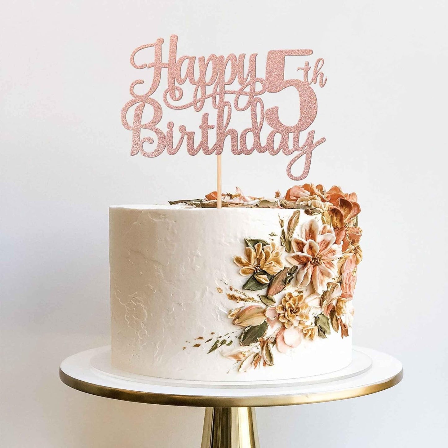 1 PCS Happy 5th Birthday Cake Topper Glitter Cheers to 5 Years Cake Pick Number 5 Fabulous Cake Decoration for 5th Birthday Theme Party Decorations Supplies Rose Gold