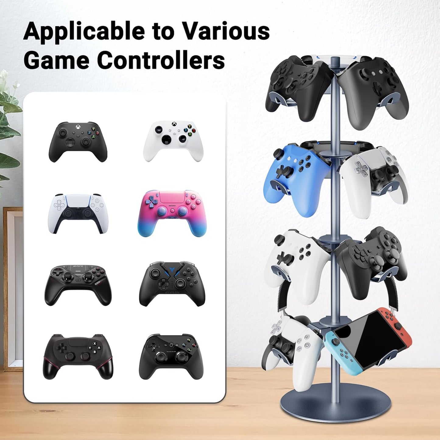 Gaming Controller Holder Aluminum Alloy 4 Layers,360-degree rotatable Headphone Stand,Gaming Controller Stand for Xbox PS5 PS4 Switch,Gaming Controller Headset Holder for Gaming Accessories