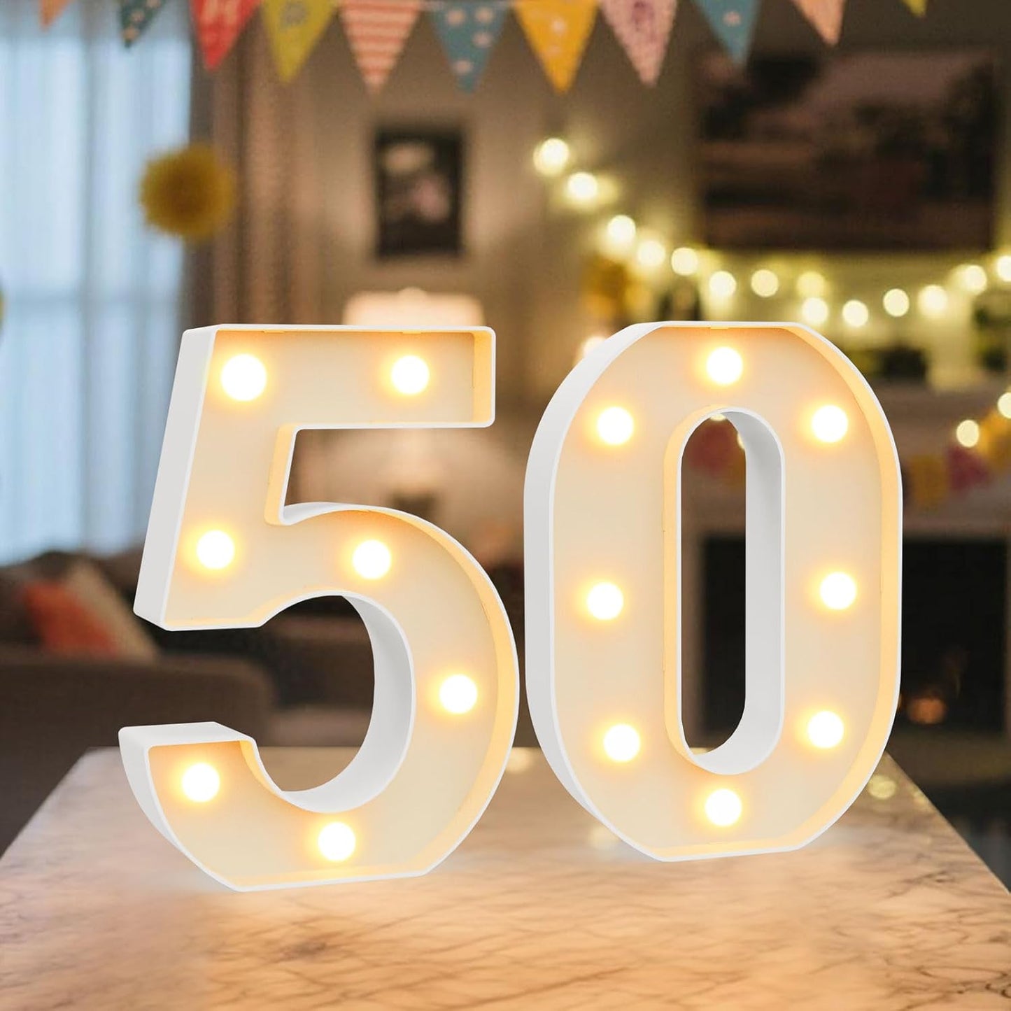 LED Marquee Light Up Numbers Sign - Lighted Birthday Numbers Sign for 50th Birthday Party Decoration, Bar Wall, Home, Table Room, Wedding and Christmas Decorations, Number 50