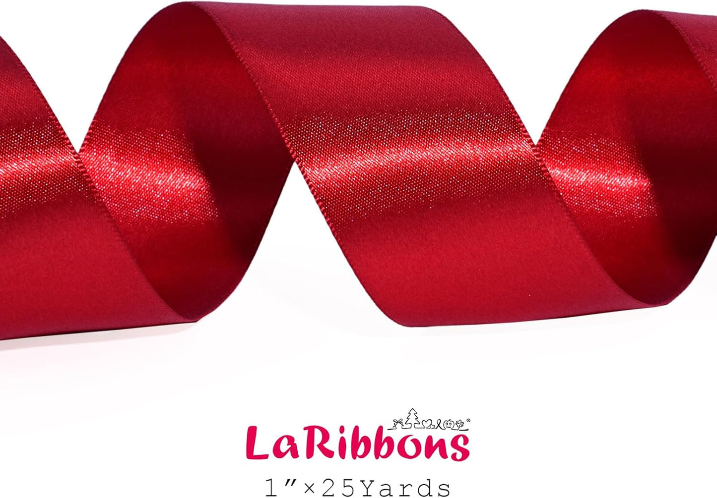 LaRibbons Bright Red Satin Ribbon 1 Inch 25 Yards Luxury Double Faced Red Ribbon for Gift Wrapping Flower Bouquet Crafts Wedding Party Christmas Decoration