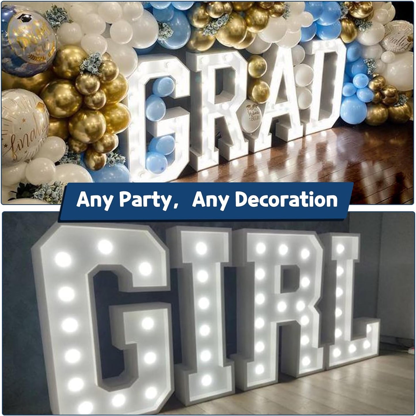 Marquee Letters 4 Feet Tall Large Light Up Letters Baby Shower Decorations Wedding Engagement Happy birthday White Party Decorations Marry Me Sign Big Cardboard Backdrop D