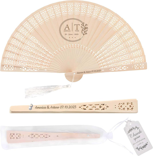 100 PCS Custom Fans Personalized Folding Fans for Line Dancing Wooden Hand Fan Wedding Favors Bulk Fans for Guests Party Event Use (Style06)