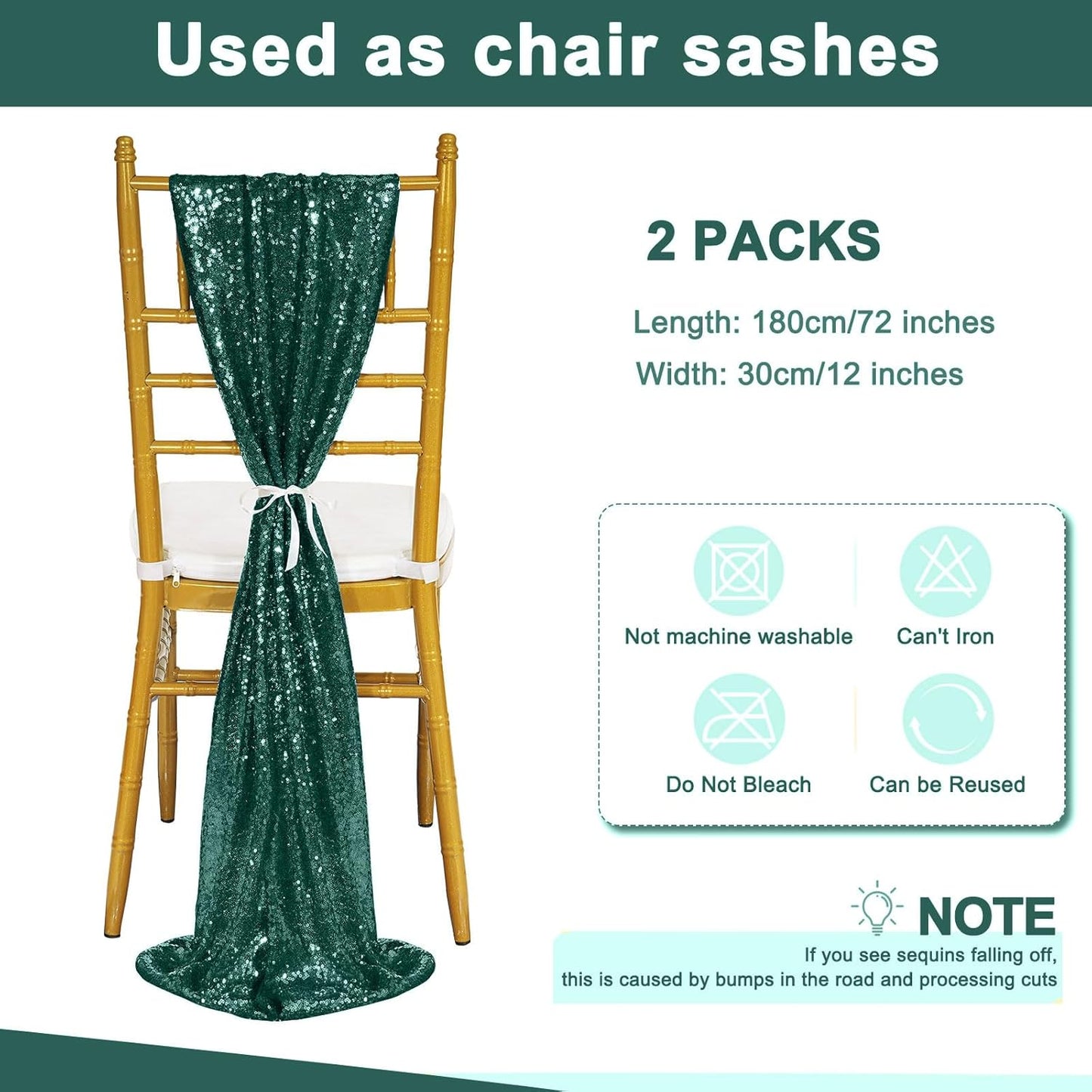 Sequin Table Runners 2 Pieces Emerald Green Table Runners 12x72 Inch Glitter Dining Table Cover for Party Wedding Birthday Reception Banquet Decoration Spring Party Chair Sashes