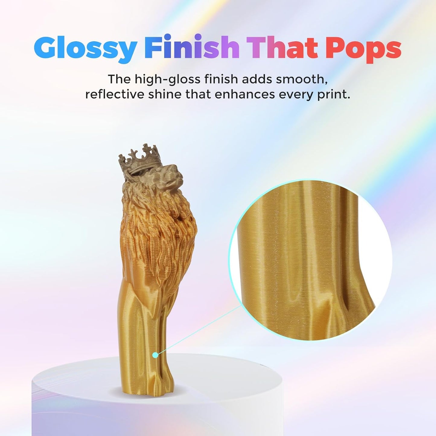 FLASHFORGE Silk PLA Filament 1.75mm Metal Rainbow, 3D Printer Filament 1kg (2.2lbs) Spool, Smooth and Silky Texture 3D Printing Filament, Dimensional Accuracy +/- 0.02mm