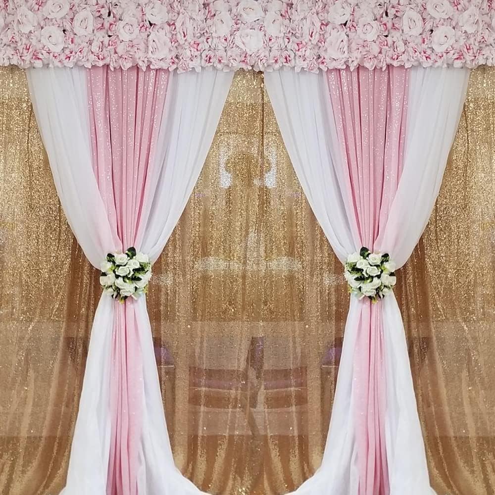 Pink Sequin Backdrop Curtains 4 Panels 2FTx8FT Glitter Pink Drapes Photo Backdrop Party Wedding Baby Shower Curtain Sparkle Photography Background