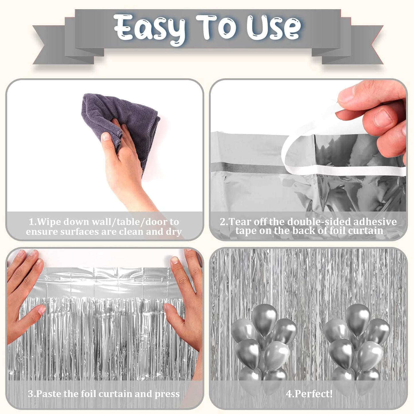 3 Pack 3.3 x 6.6 ft Silver Foil Fringe Backdrop Curtains, Tinsel Streamers Party Decorations, Fringe Backdrop for Birthday, Baby Shower, Gender Reveal, Graduation