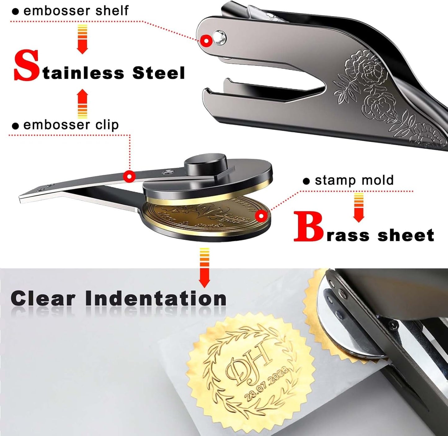 Embosser Stamp Custom Logo - Custom Book Embosser Personalized for Cards, Paper, Napkins, Perfect for Official Seal and Notary, Personal Library and Wedding - Logo 1