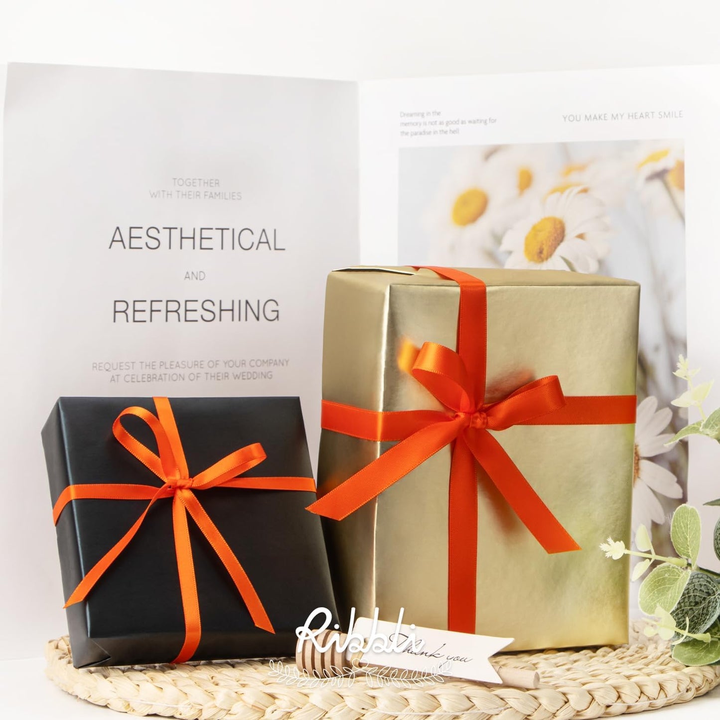 Ribbli Torrid Orange Satin Ribbon Double Faced Satin 1/4 Inch x Continuous 100 Yards-Orange Ribbon for Gift Wrapping Crafts Wedding Decoration Bows Bouquet Floral Arrangement