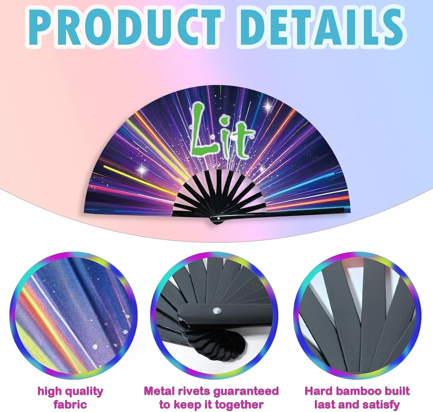 Boots on The Ground Fan, Large Folding Hand Fan for Women and Men, Popping Fans for Line Dancing for Raves, EDM, Dance Party, and Home Decoration