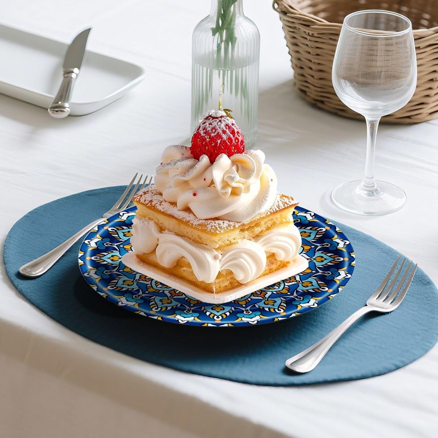 100 Count Boho Paper Plates (50×7"+ 50×9") – Disposable Plates for Party, Retro Bohemian Style Dessert Dinner Plate Set for Daily Use, Holiday, Wedding, Events