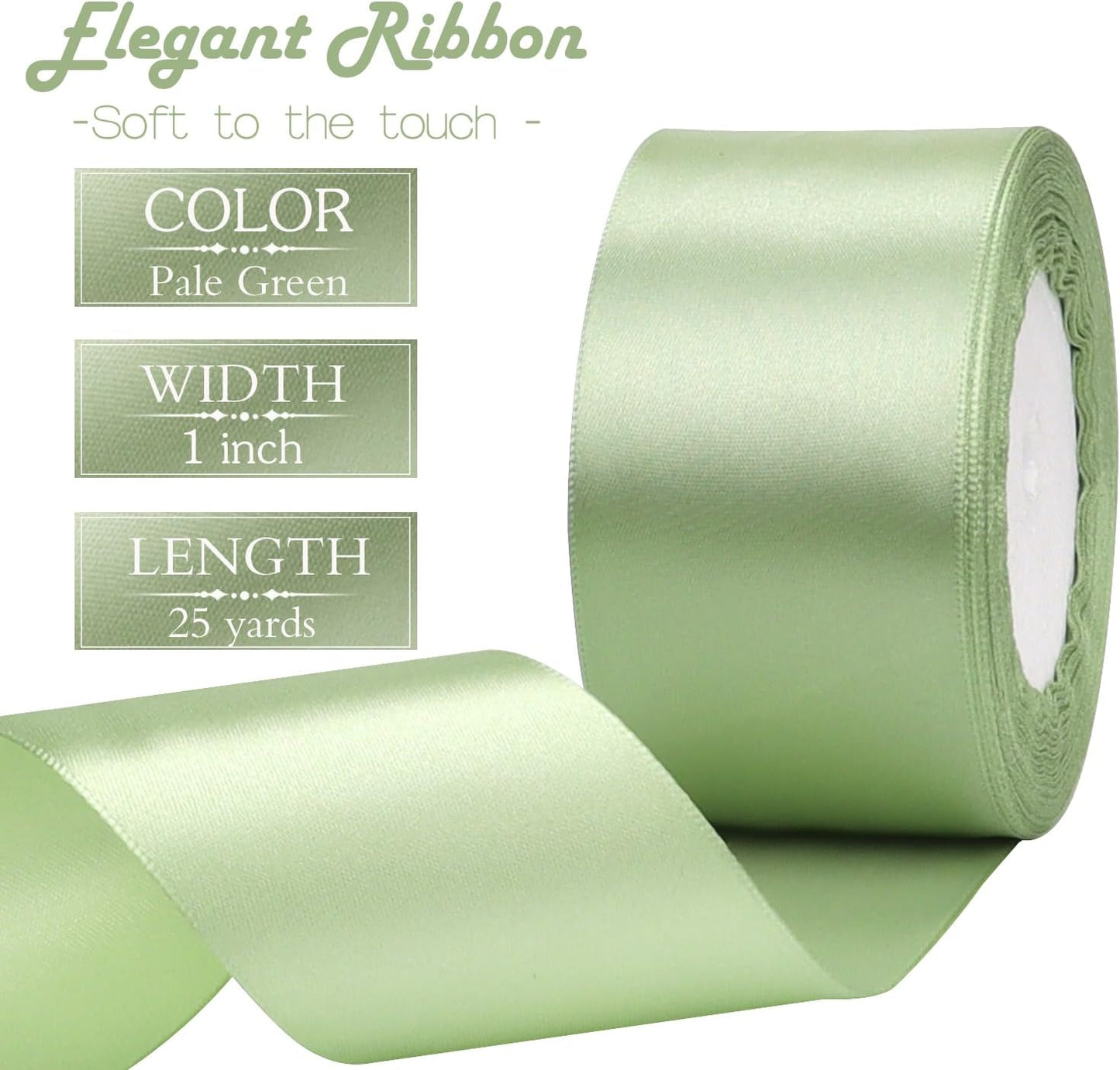 Pale Green Solid Satin Ribbon 2 Inch 25 Yards Solid Polyester Fabric Ribbon for Gift Wrapping Wedding Christmas Baby Shower Birthday Party Decoration Handmade Immortal Flower Craft