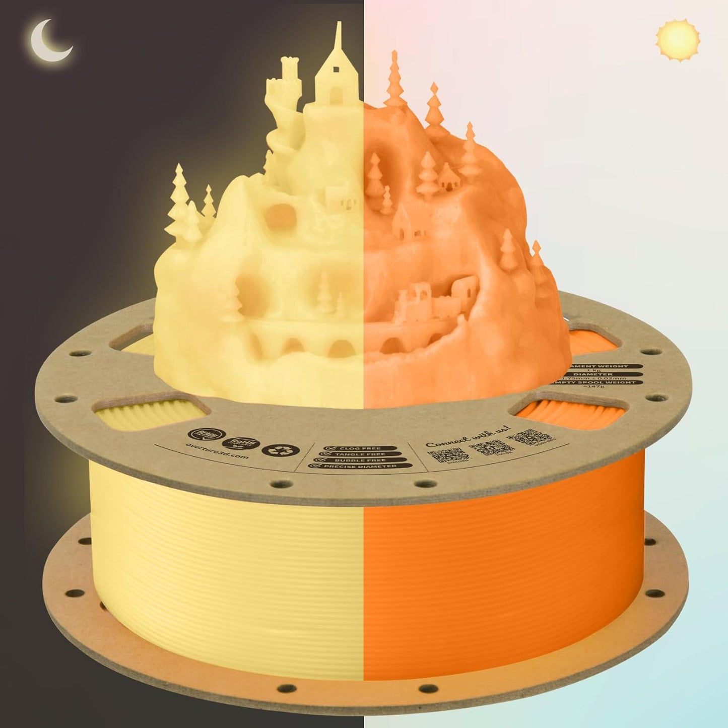 OVERTURE Glow PLA Filament 1.75mm 3D Printer Filament, 1kg Spool (2.2lbs), Dimensional Accuracy +/- 0.02 mm, Fit Most FDM Printer (Glow Orange)