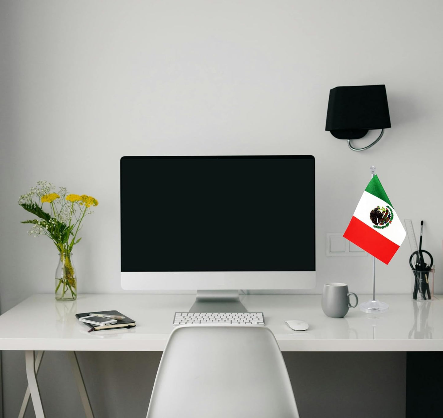 Mexico Desk Flag, Mexican Table Office Flag with Metal Pole and Stand Base, International Country Flags, Festival Event Celebration, Classroom Meeting Desktop Decor (Mexico)