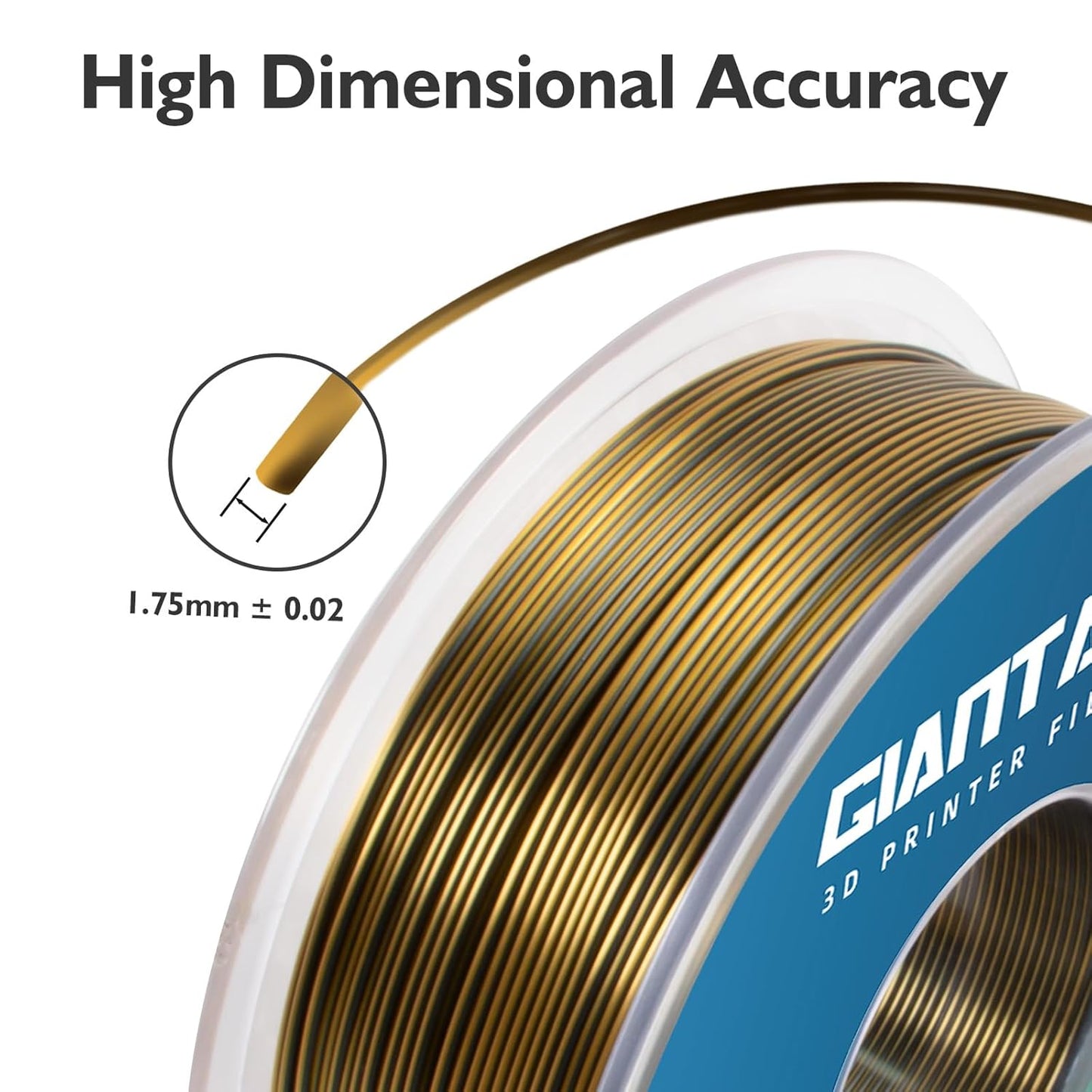 GIANTARM Dual Color PLA Filament, Silk PLA Filament 1.75mm +/-0.02mm,1KG Spool(2.2lbs) Vacuum Packaging, 3D Printing Filaments Fit Most FDM Printer