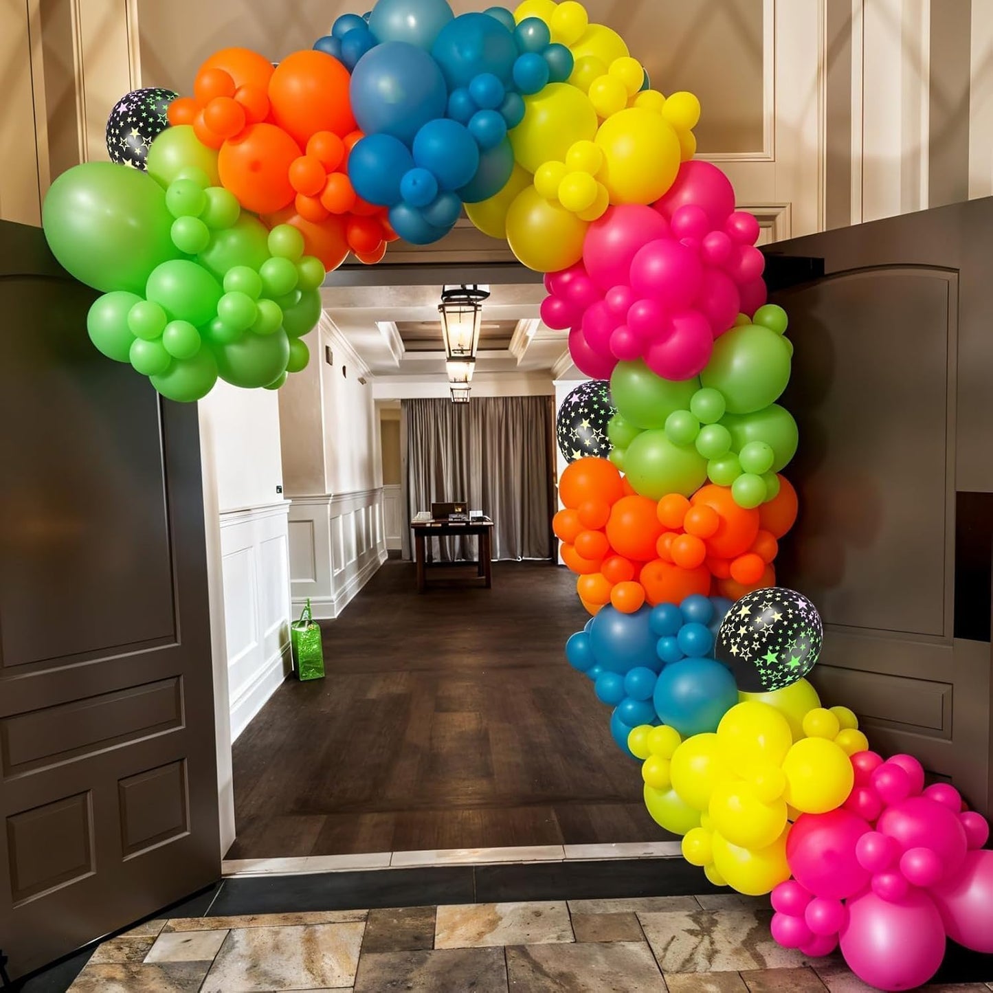 Neon Balloons, 12 Inch Yellow Orange Hot Pink Dark Blue Purple Lime Green Neon Star-Shaped Rainbow Balloons for Boy Girl Birthday Party Decorations Baby Shower Summer Pool Tropical Backdrop