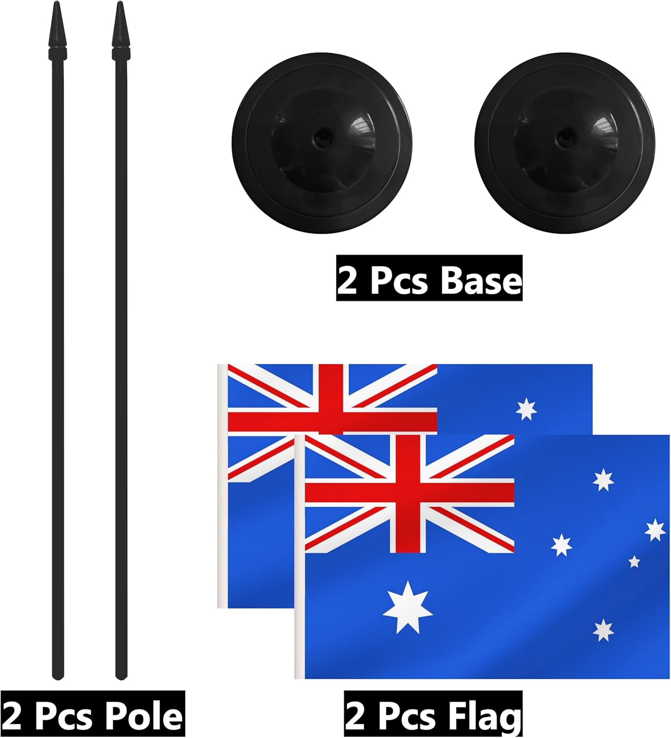 2 Pack Australia Desk Flag Set, Australian Desktop Small Miniature Table Office Flag with 12" Black Pole and Black Base, Offices, Classroom, Home, Festival Decoration (Australia)