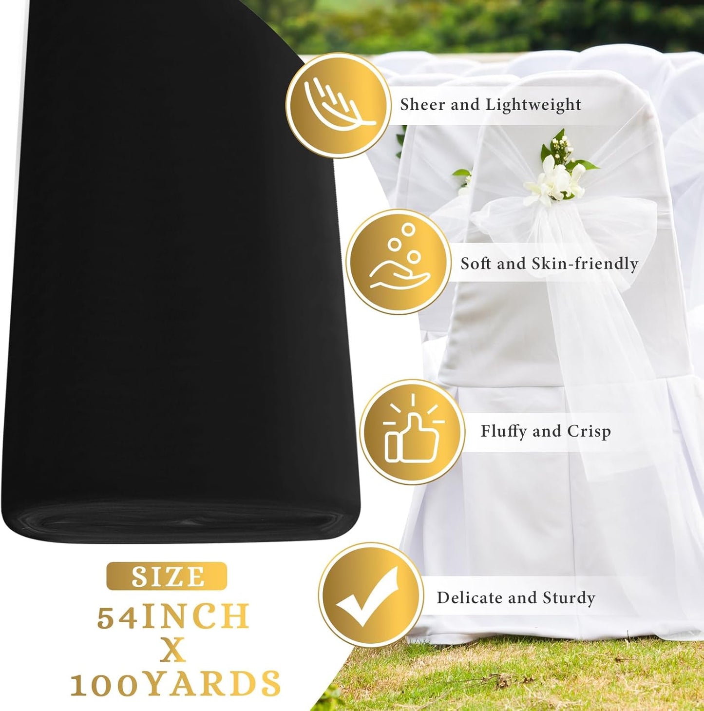 Timgle Tulle Fabric Rolls Bulk 54 Inch by 100 Yards (300 Ft) Tulle Ribbon Netting Fabric Spool Bolt for DIY Crafts Tutu Skirt Christmas Baby Shower Birthday Party Wedding Decorations(Black)