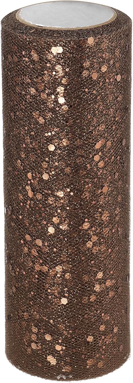 PATIKIL Tulle Fabric Rolls, 6 Inch by 10 Yards Fabric Spool Tulle Sparkling Ribbon Netting Sequin for DIY Tutu Skirts Crafts Wedding Party Decorations, Coffee