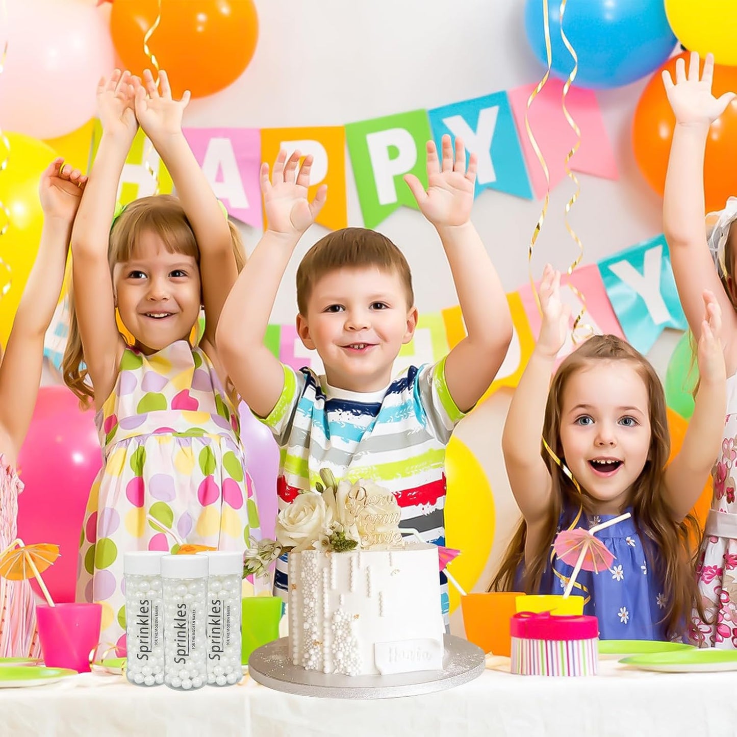 Edible Pearl Sugar Sprinkles White Candy Pearls Baking Decorations 10mm 130g/4.58 Oz White Sprinkles Sugar Pearl for Cake Decorating Edible Ball Sprinkle Ice Cream Toppings Wedding Chirstmas Supplies