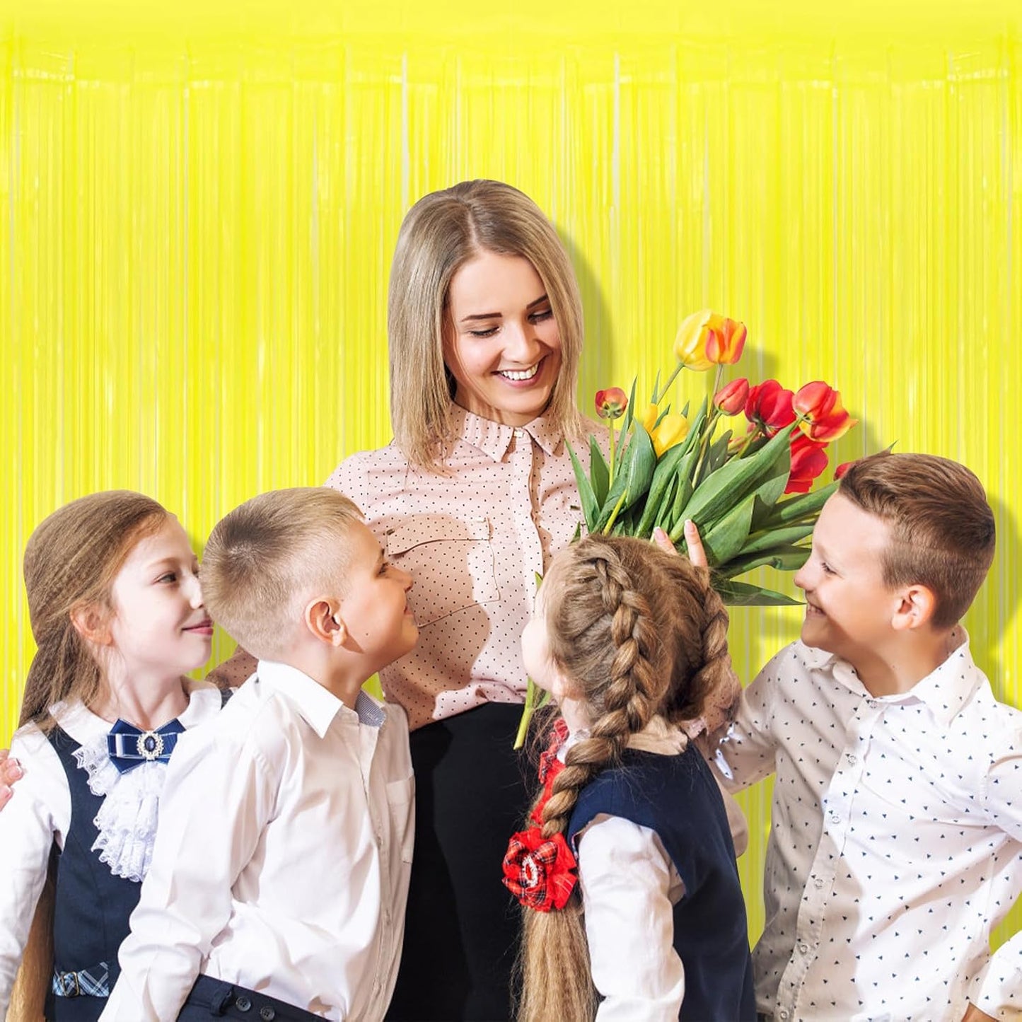 5 Pack Yellow Foil Curtain Backdrop 3.2ft x 8.2ft Tinsel Foil Fringe Curtains Macaron Photo Booth Streamer Backdrop for Party Decorations Birthday Baby Shower Bachelorette Holiday Decor (Yellow)