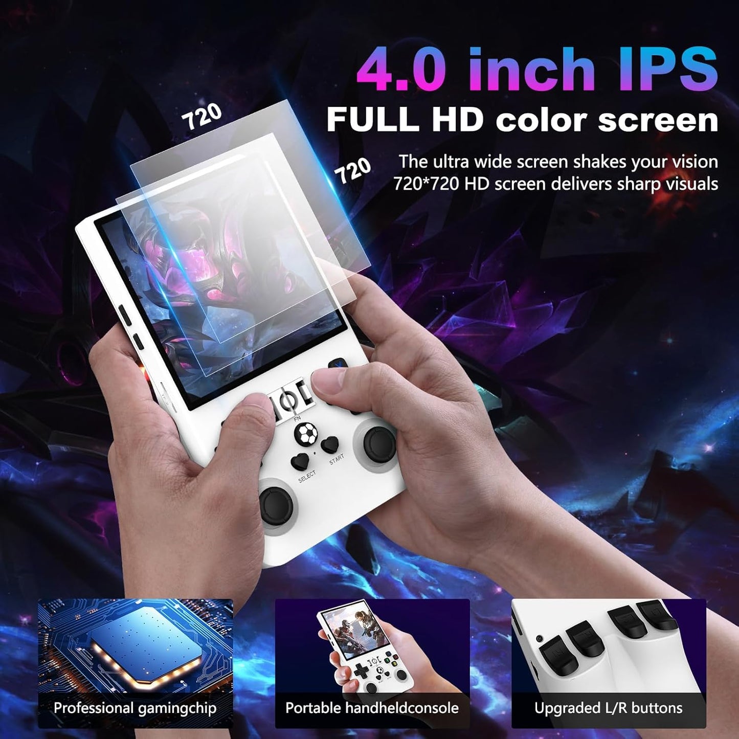R36MAX Retro Handheld Game Console, 4.0 Inch 720x720 IPS Screen, Built-in 18,000+ Classic Game, Portable Hand Held Open Source Linux System, 4000mAh Battery Retro Gaming Console (White 64GB)