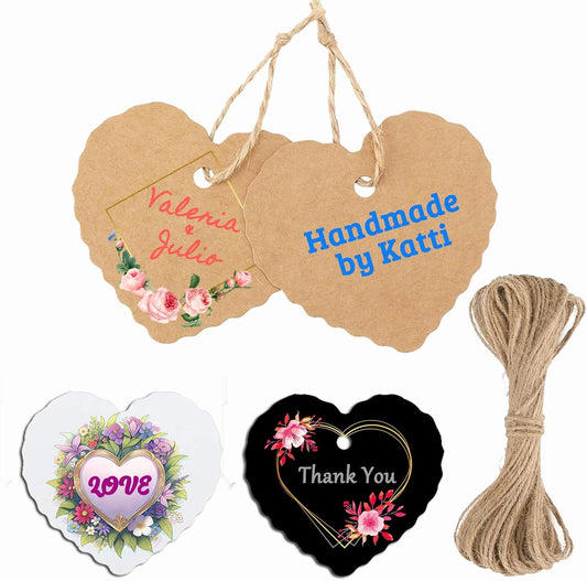 Custom Gift Tag, Personalized Favor Label, Kraft Wrapping Decoration, Wedding Supplies Birthday Party Craft, Thick Paper Hang Card with String (Heart Shape)