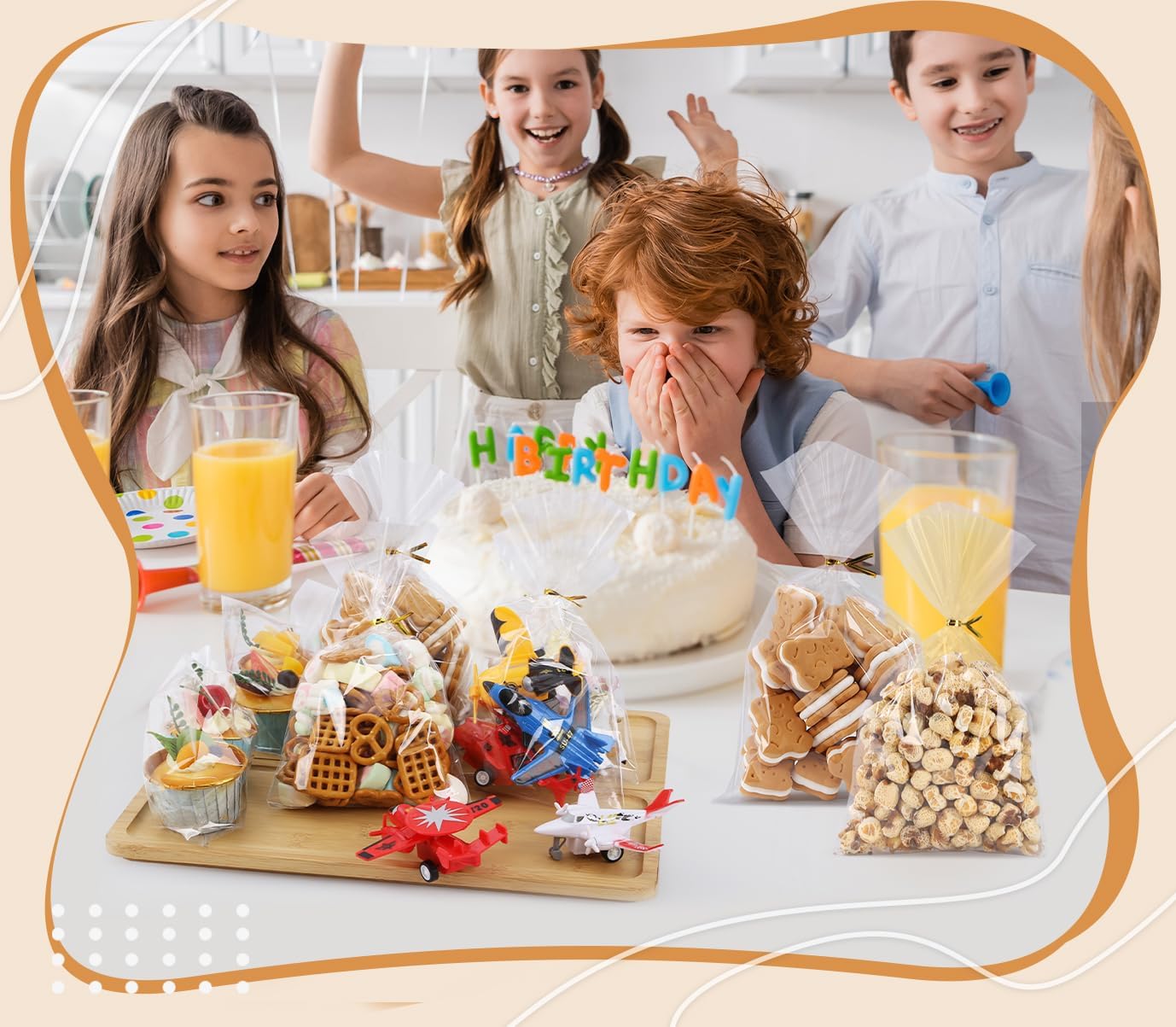 SUREHOME Cellophane Bags, 100 Pack Clear Gift Bag Cellophane Treat Bags with Ties 6x10 Inch Plastic Small Cello Candy Bag for Party Favors Easter Goodie Graduation Cookies Bakery Popcorn Wraps