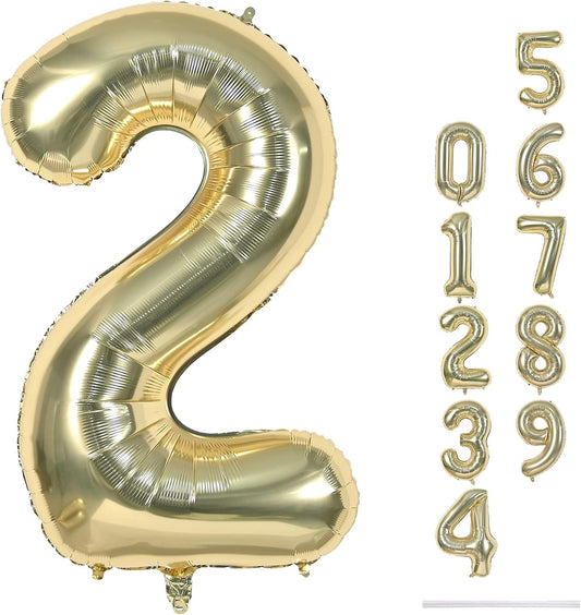 40 Inch Balloon Number 2 Champagne Gold, Large Foil Light Gold Number Balloons Set 0-9 for Women Men, Digital 2 Helium Balloons for Boys Girls 2nd Birthday Anniversary Graduation Party Decorations
