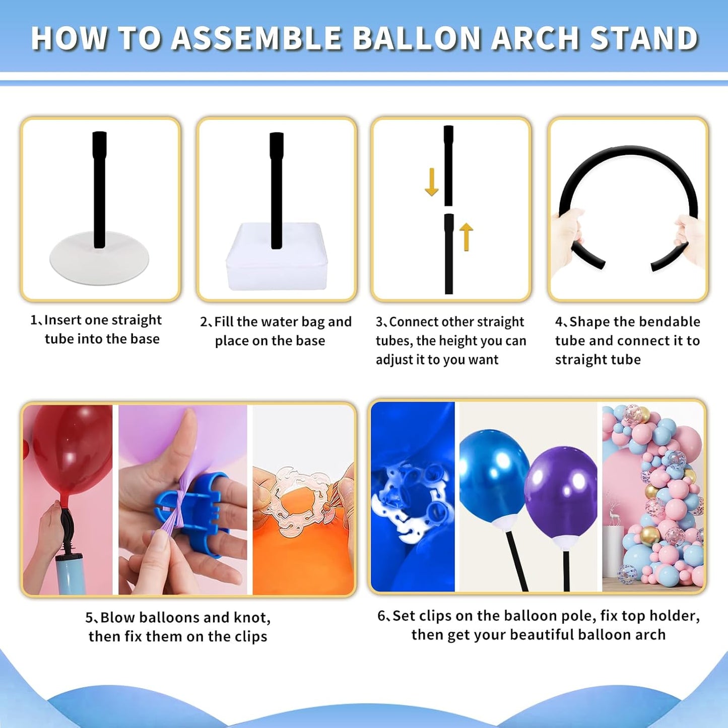 Balloon Arch Kit - Bendable 8.2FT & 6FT Balloon Arch Stand with Base and Manual Pump, Versatile Half Arch Balloon Stand for Birthday, Wedding, Baby Shower, Holiday, and Graduation Party Decorations